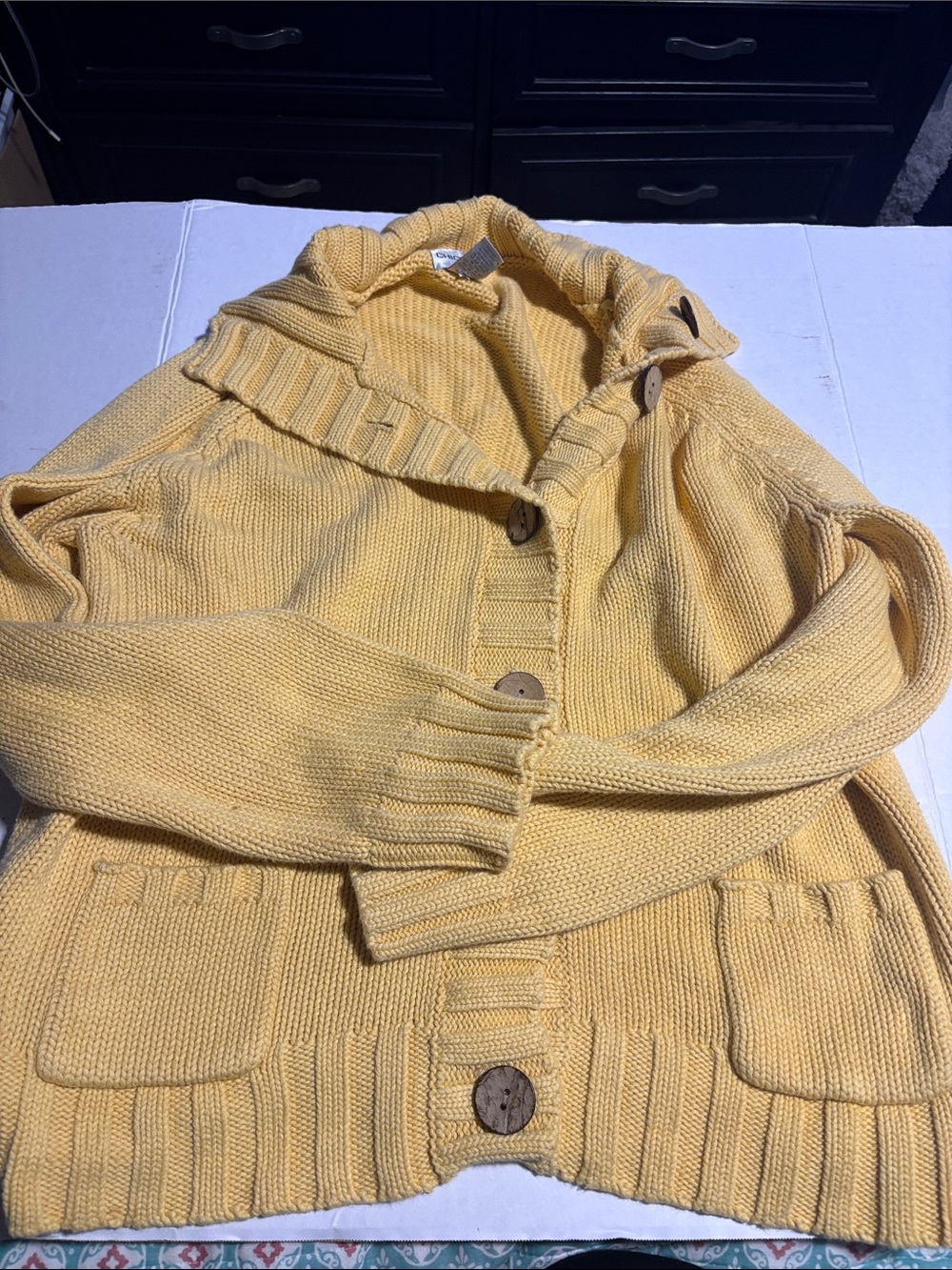 Chicos size 3 Cozy Yellow Button-Up Knit Cardigan